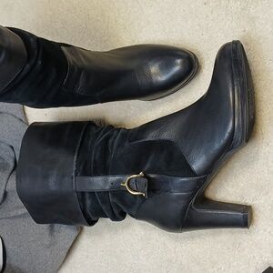 Ralph Lauren women's black leather and suede shin high boots. Size 9